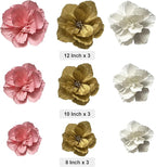 BRT Bearingshui Crepe Paper Flowers Decoration for Wall Total 9 Pcs, Artificial Flowers Backdrop for Wedding Decor Baby Bridal Shower Birthday Party, Pink White Gold 3D Wall Flowers Decor