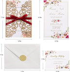 25pcs Personalized Wedding Invitations with Envelopes and RSVP Cards Blank Rose Gold 5×7 Glitter Laser Cut Invitation Pockets for Wedding Engagement Bridal Shower Birthday Quinceañera Anniversary