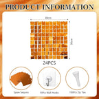 24PCS Orange Shimmer Wall Backdrop, Square Sequin Backdrops Panel, Glitter Wall Background for Birthdays, Weddings, Halloween, Thanksgiving, Disco Bachelorette Party Decoration (4FTx6FT)