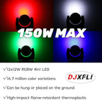 Moving Head Light Beam Wash 12x12W LED Stage Lighting RGBW 4in1 Professional DMX 512 Strobe Effect Sound Activated DJ Lights for DJ Night Clubs Disco KTV Bar Show (1 Pack)