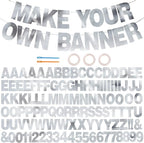BEISHIDA Double-sided Silver 116 PCS DIY Letter Banner Kit Make Your Own Banner,Including 111 Letters and Numbers 3 Rope and 9 Threading Device,Customized for Birthday Graduation Wedding Decor