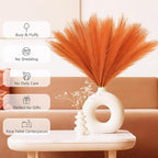 50pcs Burnt Orange Faux Pampas Grass Decor, 21.6" Short Artificial Fall Pompous Grass Floral Fake Orange Pompas Grass Branches Vase Filler Flower Arrangement for Home Wedding Fall Decor