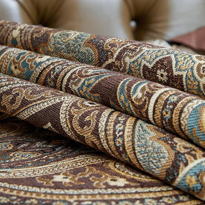 Luxury Vintage Design Table Runner 60 inches Long Embroidery Jacquard Fabric with Multi-Tassels Table Runners for Dining Room Dresser Wedding Holiday Party Fireplace Decorations (Coffee, 12X60inch)