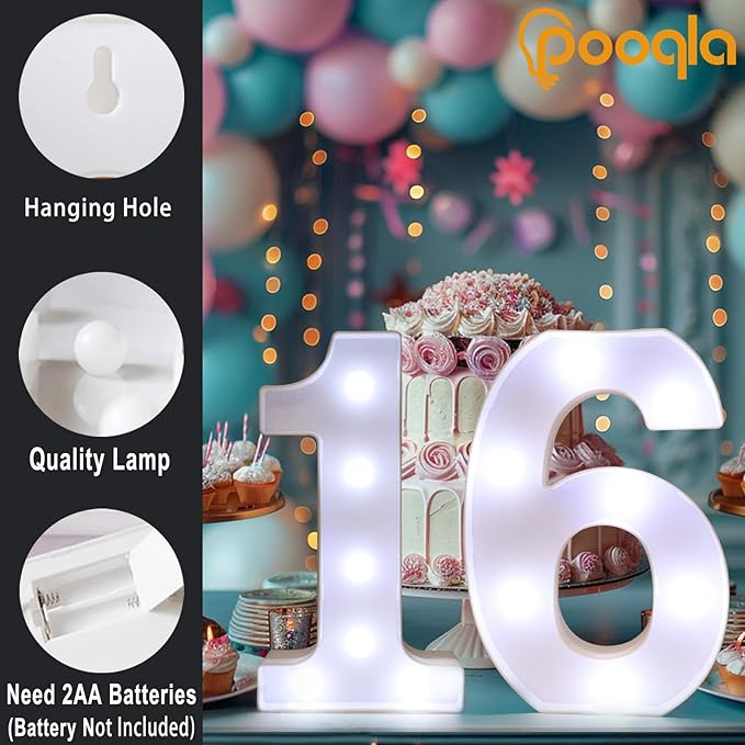 Pooqla 18th Birthday Decoration for Girls Boys, Decorative LED Light Up Numbers, Marquee Numbers 18 Sign for Party Backdrop 18th Wedding Anniversary Decor, Warm White and Cool White Number 18