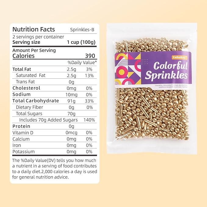 Gold Sprinkles for Cake Decorating, Gold Pearl Sugar Cupcake, Cookies, Ice Cream Toppings, 7 Ounces Cake Decorationss Baking, Perfect for Wedding Shower, New Year’S Eve