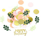 300PC Pink and Sage Green Happy Birthday Confetti for Table Boho Birthday Decorations for Women/Girl Round Dots Eucalyptus Table Scatters Party Supplies