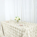 Efavormart 90"x156" Wholesale Rectangle Table Cover Ivory Grandiose Rosette 3D Satin Tablecloth for Wedding Party Event Decoration