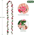 KHOYIME 18 Pack 144 FT Artificial Flower Garland, Fake Pink Roses Vines Silk Flowers Faux Plastic Outdoor Hanging Floral Ivy Garland Decoration for Wedding Arch Bedroom Home Wall Backdrop Room Decor