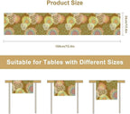 Brown Grey Dahlia Flower Table Runner, Linen Geometric Pattern Floral Table Decor Spring Farmhouse Decorations for Kitchen Dining Holiday Party Decor, 13x90 Inch