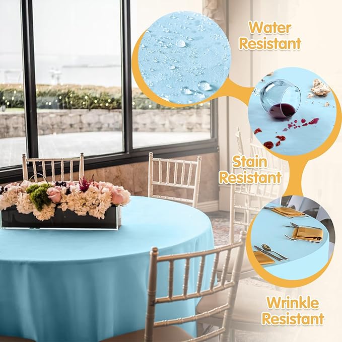 BRILLMAX 6 Pack Light Blue Round Tablecloths 120 Inch - Circle Bulk Linen Polyester Fabric Washable Table Cloth Cover for Wedding Reception Banquet Birthday Party Buffet Restaurant