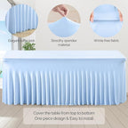 Wish Care 2 Pack Baby Blue Spandex Table Clothes for 8 Foot Rectangle Tables, 8FT Wrinkle Free Fitted Tablecloths Ruffles Design Table Cover for Party, Banquet, Wedding and Events