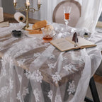 patdrea Designer White Lace Elegant Tablecloth for Rectangle Tables,Vintage Tulle French Romantic Knitted Embroidered Overlay Tablecloths Decor for Kitchen Wedding Banquet,59"*83"