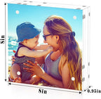 HELPLEX 5 Pack 8x8 Acrylic Picture Frames, 24mm Thicker Square Frameless Clear Frame Double Sided Magnetic Frame, Free Standing Desktop Display Stand