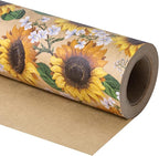 WRAPAHOLIC Kraft Floral Wrapping Paper Roll - Mini Roll - 17 Inch x 9.8 Feet - Sunflower Wrapping Paper, Perfect for Wedding, Birthday, Bridal Shower, Tea Party