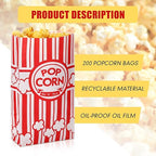 200 Pcs Paper Popcorn Bags Bulk 2 oz Large Flat Bottom Boxes Red and White Disposable Container Sleeve Movie Night Popcorn Bucket for Retro Movie Themed Party Carnival Supplies (Red and White)