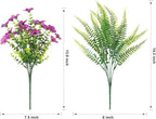 HyeFlora Artificial Faux Outdoor Flowers Plants for Summer Outside Decoration, 14 Bundles Fake Silk Colorful Daisy Ferns UV Resistant Realistic for Front Door Porch Planter Patio Yard