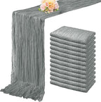 12 Pack Gray 10FT Cheesecloth Table Runner Rustic Gauze Fabric Cheese Cloth Table Runner for Wedding Bridal Baby Shower Table Decor 20 x 120 Inch Long Boho Sheer Birthday Party Table Decorations