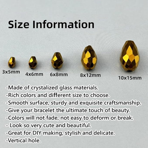 130pcs 6x8mm Teardrop Crystal Glass Beads for Jewelry Making, Faceted Vertical Hole Teardrop Glass Spacer Beads for Wind Chimes Bracelet Earring Necklace DIY Craft(Gold)