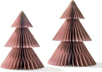 LampLust Pink Tree, 2 Pack Honeycomb Decorations, 6 & 8 Inch Paper Trees, Pink Decor, Winter Wonderland Decorations for Home Table Top Decor