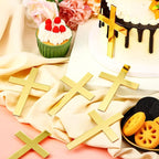 Blulu 16 Pieces Baptism Cake Toppers Crossing Cupcake Toppers Gold Mirror Acrylic Cake Picks Baptism Decor Christian Decorations(Classic Style)
