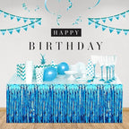 3 Pack 29 x108 Inch Lake Blue Foil Fringe Table Skirts Metallic Banner for Tinsel Streamer Garland Backdrop for Parade Floats Wedding Thanksgiving Birthday Christmas New Year Party Decoration