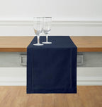 Solino Home Navy Blue Table Runner 132 Inches Long - Cotton Linen Hemstitch Extra Long Table Runner 14 x 132 Inch for Fall, Autumn, Thanksgiving, Christmas, Holiday