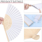 MCEAST 80 Pieces White Folding Paper Fans Wedding Fans Handheld Paper Fan White Bamboo Hand Fan Foldable Cool Favors with 80 Organza Bag for DIY Decor Wedding Party Favors Summer Guest