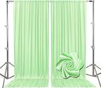 10ft x 10ft Light Green Backdrop Curtains for Parties, Fabric Satin Background Curtain with Rod Pockets for Weddings, Birthday, Baby Shower, Photography, Graduation Party Backdrop Drapes, 2 Panels