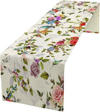 Vintage Bird Flower Table Runner Seasonal Spring Summer Garden Plants Farmhouse Country Kitchen Dinner Runner Dining Table Decoration for Home Party Holiday 13"x60"
