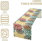Green Red Dahlia Flower Table Runner Chrysanthemum Geometric Kitchen Dining Bedroom Living Room Table Decor for Indoor Outdoor Home Party, 13x108 Inch