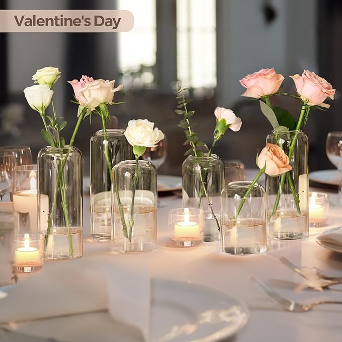 ComSaf Small Flower Vase Set of 12, Glass Bud Vases in Bulk, Clear Vases for Flower, Decor Centerpiece for Bathroom, Decorative Vases for House Warming, Valentines' Day, Mother's Day, Thanksgiving Day
