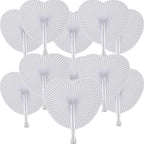12 Pcs Decorative Paper Folding Hand Fans Handheld,White Heart Foldable Wedding Fans Chinese and Japanese Fans Bulk for Bridal Guest Church Party Favors Dancing Birthday DIY