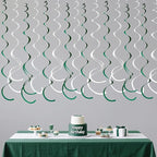 36 Pcs Green White Hanging Swirl Decorations Felt Swirl Streamer Spiral Ceiling Garland for Birthday Graduation Wedding Retirement Baby Shower Spring Summer Christmas Masters Golf Party Decor Supplies