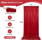 gogoparti 20x10FT Red Sequin Backdrop Curtain - 4 Panels of 5x10FT Wrinkle-Free Glitter Drapes for Photography, Birthdays, Weddings & Graduations
