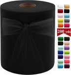 Black Tulle Fabric Rolls 6 Inch by 200 Yards (600 feet) Fabric Spool Tulle Ribbon for DIY Black Tutu Bow Baby Shower Birthday Party Wedding Halloween Decorations Craft Supplies
