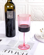 Ciaell 12 PCS Pink Plastic Ribbed Wine Glasses - 10 OZ Plastic Square Wine Glasses with Stem - Disposable Champagne Cups for Parties & Weddings & Party