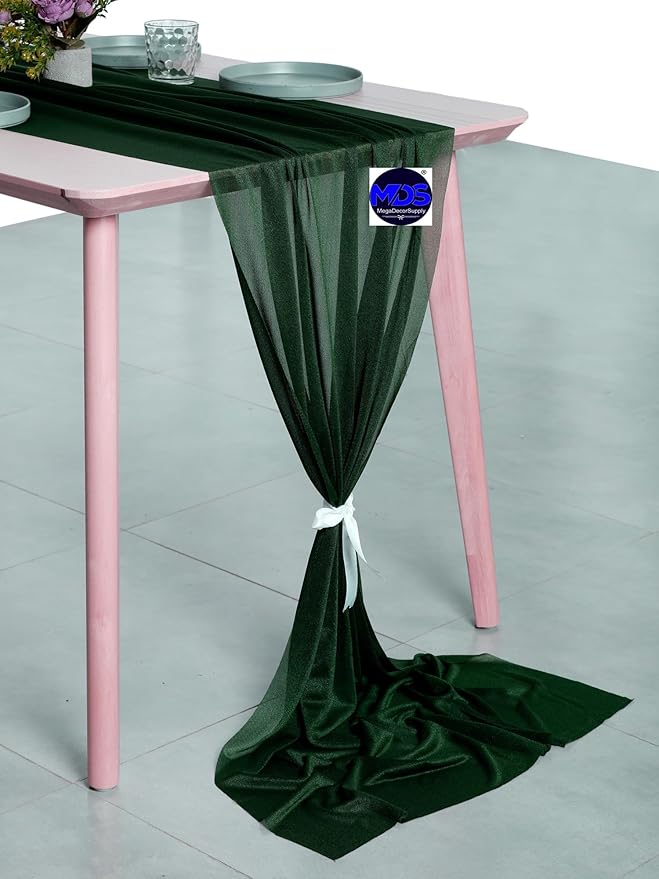 MDS Halloween Chiffon Table Runner - 5 Pack, 29 x 170 Inches, 14ft Each - Sheer Spooky Table Runners for Haunted House Parties, Trick-or-Treat Tables, Witchy Décor, Wedding & Events - Hunter Green