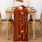 MLMC 2 Pack Terracotta Fall Thanksgiving Table Runner 10ft Luxury Burnt Orange Velvet Table Runner Fall Table Centerpiece 20x120 Inches for Wedding Bridal Shower Birthday Party Home Decor