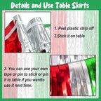 4 Pack 29x108 Inch Metallic Foil Fringe Tinsel Table Skirts for Rectangle Tables Streamer Backdrop for Wedding, Birthday, Parade Floats, Christmas, Halloween Party Decoration(Red Silver Green)