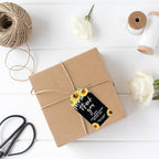 Andaz Press 100-Pack Personalized Thank You For Celebrating With Us Wedding Favor Tags with Bakers Twine Sunflowers Black Background Custom Cardstock Wedding Gift Tags for Party Favors 2 x 3.75-Inches
