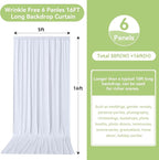 30ftx16FT Wrinkle Free White Backdrop Curtain, 6 Panels 16FT Height White Wedding Backdrop Drapes, Silky Polyester Back Drop Cloth for Birthday Photography Background Party Backdrop Draping