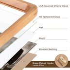 16x16 Picture Frame USA-Sourced Natural Cherry Wood Solid Original Wood Photo Frame Rounded Corner with Mat to 12x12 Picture Display with Real Glass Family, Wedding Picture, Photo, Certificate
