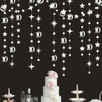 Silver 10th Birthday Decorations Number 10 Circle Dot Twinkle Star Garland Metallic Hanging Streamer Banner Backdrop for Girls Boys Double Digits Ten Year Old Birthday 10th Anniversary Party Supplies