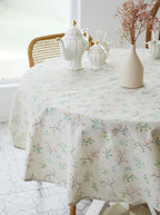 YiHomer Pastoral Round Tablecloth - 60 Inch Dia. - Beige Linen Table Cloth - Washable Table Cover with Dust-Proof Wrinkle Resistant for Restaurant, Picnic, Bistro, Indoor and Outdoor Dining, Gardenia