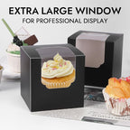JCD 120 Boxes+120 Inserts Black Cupcake Boxes Individual Cupcake Container 3.5" x 3.5" x 3.5" Auto-Pop up Single cake Box for Bakery Gift Giving (Black/120Pcs)