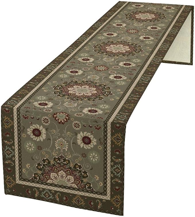 Vintage Paisley Floral Table Runner, Brown Boho Rustic Farmhouse Flower Pattern for Home Kitchen Table Decor Dining Coffee Room Party Decor 13x60in