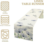 Watercolor Poppy Floral Table Runner, Abstract Seasonal Spring Summer Blue Purple Flower Kitchen Dinning Table Runner for Indoor Outdoor Home Wedding Party Holiday, 13x90 Inch