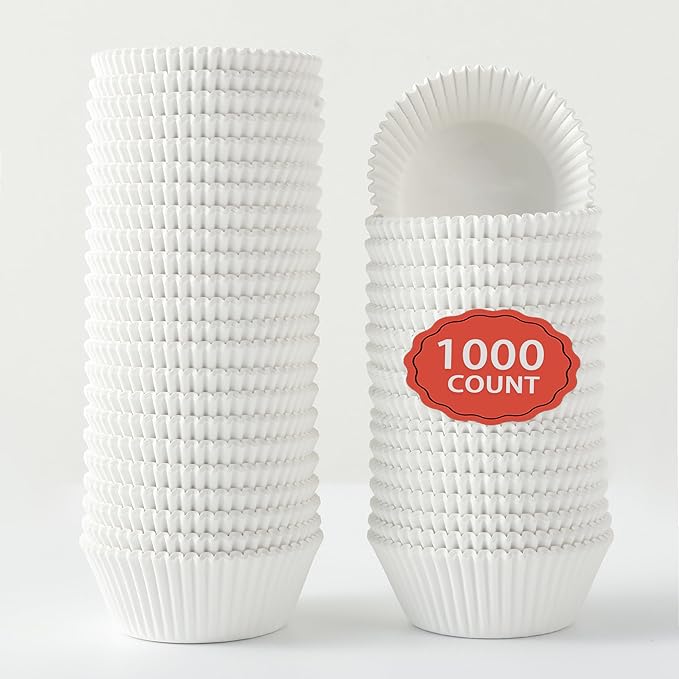 1.4 inch 1000-Count Mini Cupcake Liners Bright Colorful Muffin Baking Cups, Odorless,Baking Paper Cups for Baking Candy Cooking，Upgraded & Food Grade Grease-Proof Paper (White, 1.4 Inch)
