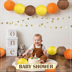 12Pcs Fall Paper Lanterns, Various Sizes (6" 8" 10" 12") Hanging Yellow Orange and Brown Paper Lanterns for Baby Shower Bridal Shower Wedding Birthday Thanksgiving Fall Party Decorations