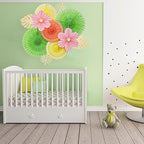 SUNBEAUTY Paper Flowers Pink and Green Party Decorations Hanging Fans Spring Summer Decor for Wall Wedding Backdrop Bridal Shower Birthday - 9Pcs